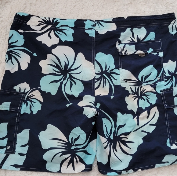 ๐ฉณ George Surfer Shorts Navy Blue & Teal boardShorts Hibiscus print - Picture 7 of 8